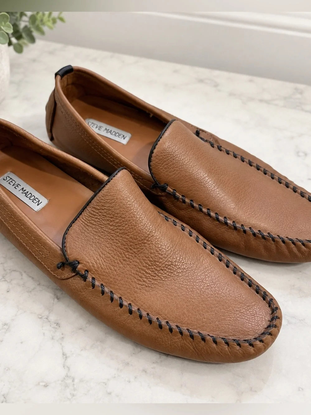 Steve Madden Men’s Brown Leather Loafers Moccasins Size 10.5